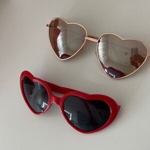 Heart-Shaped Kids Sunglasses - Red and Gold